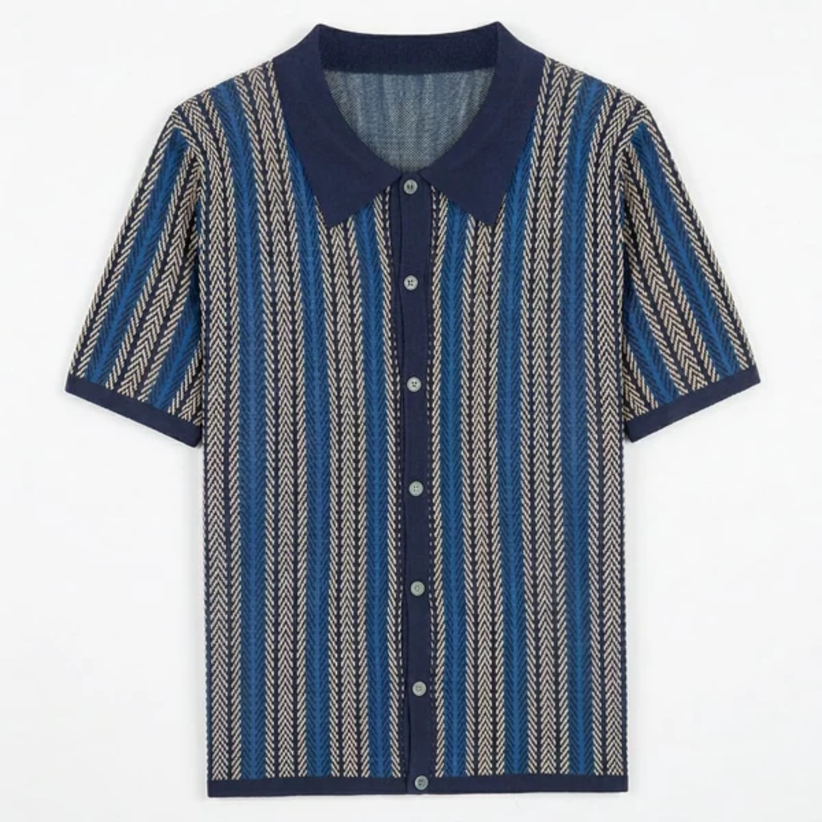 Men's knit polo shirt — vertical stripe — casual resort wear