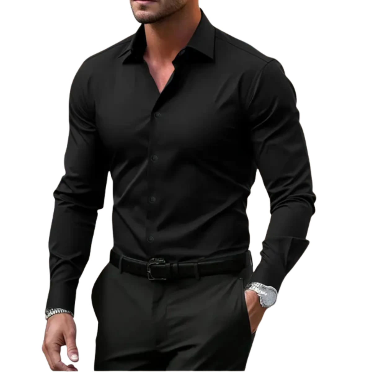 Men’s long-sleeve shirt — regular fit notched collar — office wear