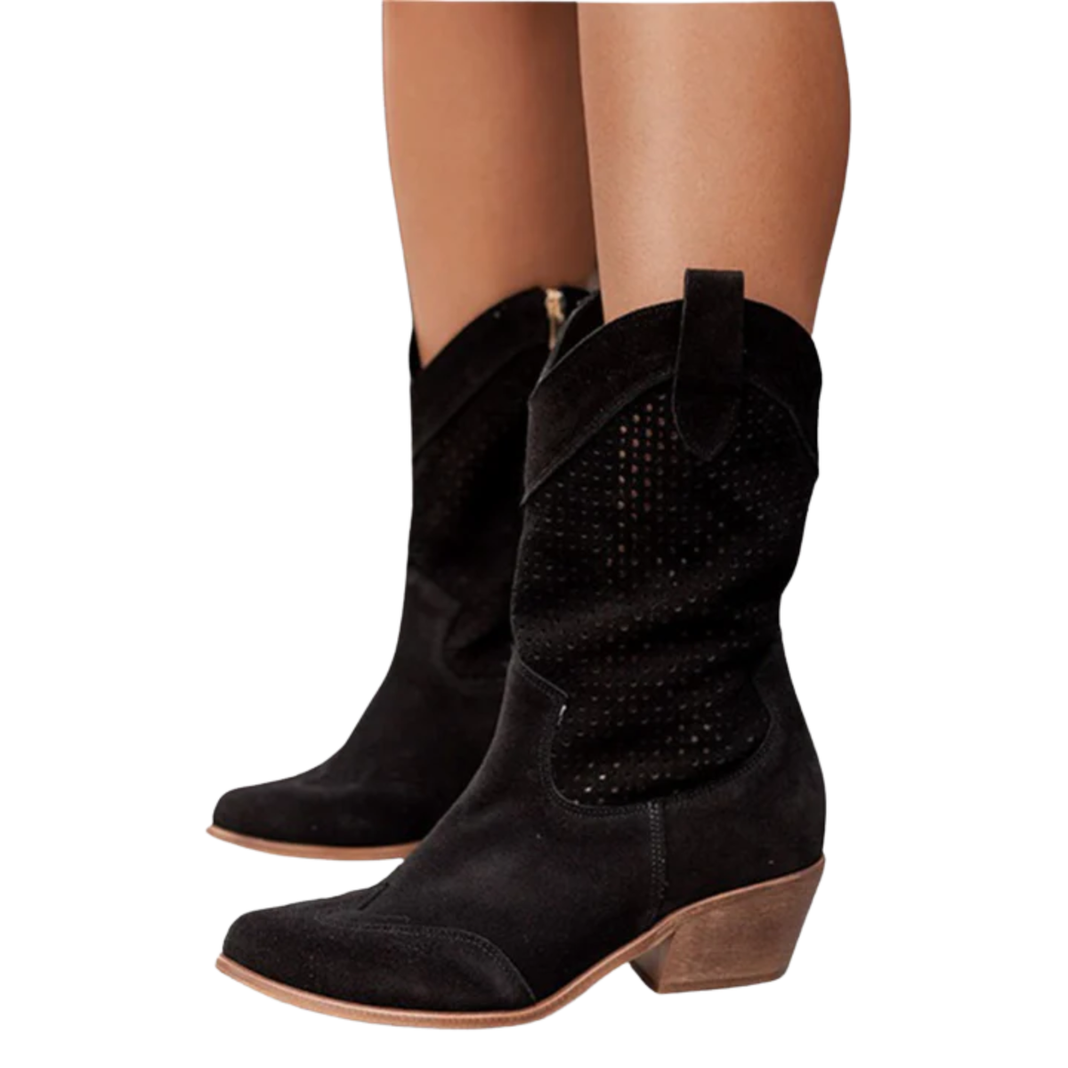 Women's cowboy boots — leather — perforated mid-calf — casual daily