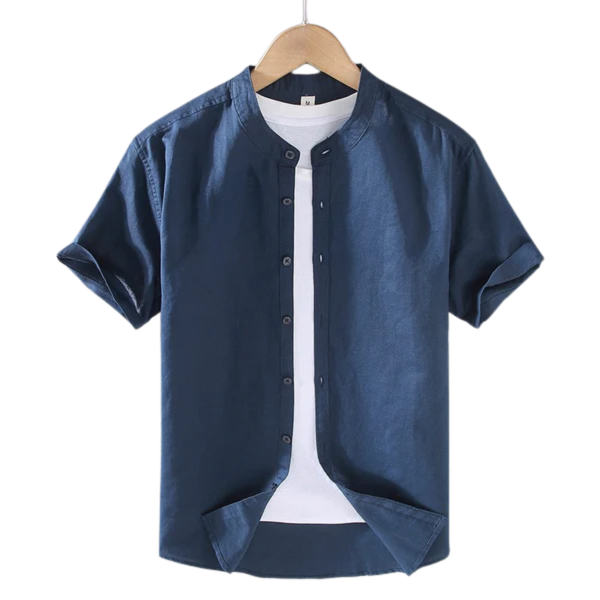 Men's linen shirt — band collar short sleeve — casual beach wear