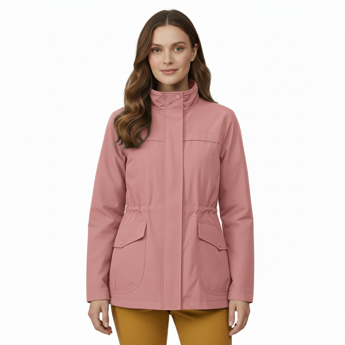 Women's Lightweight Windbreaker Jacket with Adjustable Waist and Front Pockets