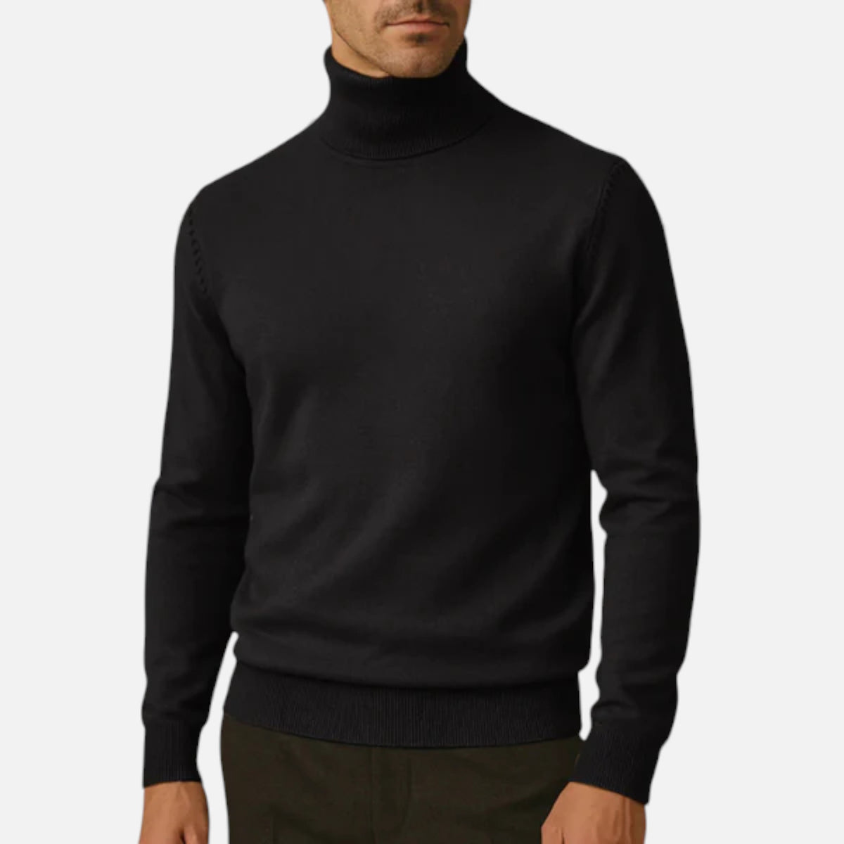Veroux Mode | Men’s Turtleneck Knit Pullover – Basil Edition