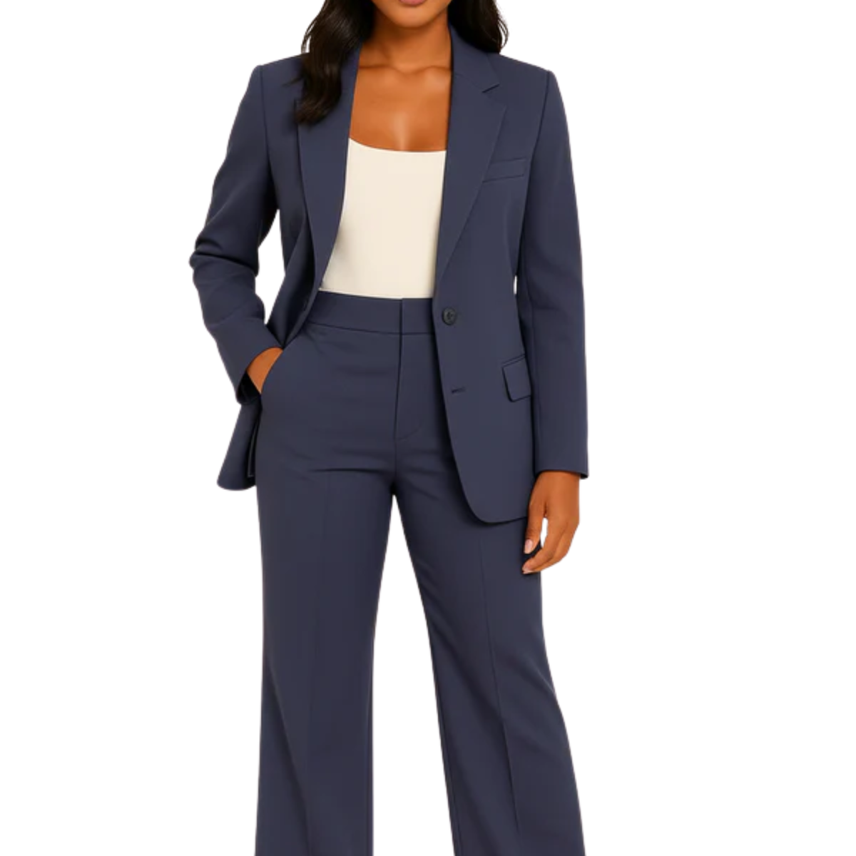 Women's tailored fit pants suit — two-piece blazer and trousers — business