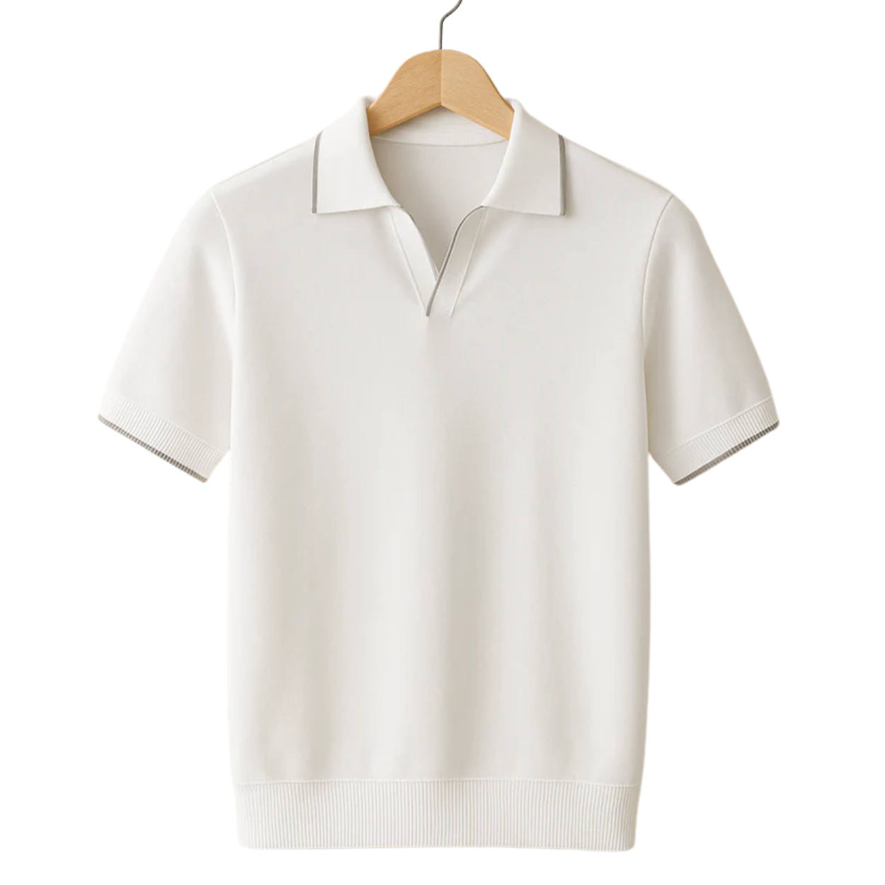 Men's knit polo shirt — contrast trim slim fit — casual daily