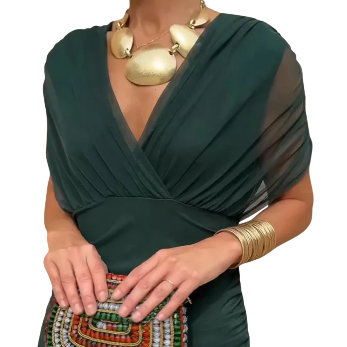 Women's maxi dress — V-neck, gathered waist — formal events