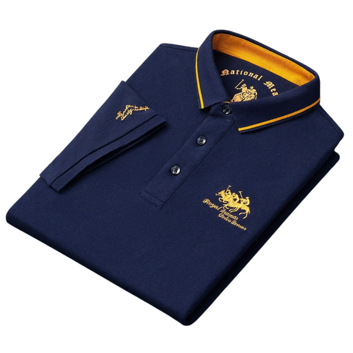 Men's cotton polo shirt — contrast collar embroidered — casual daily office