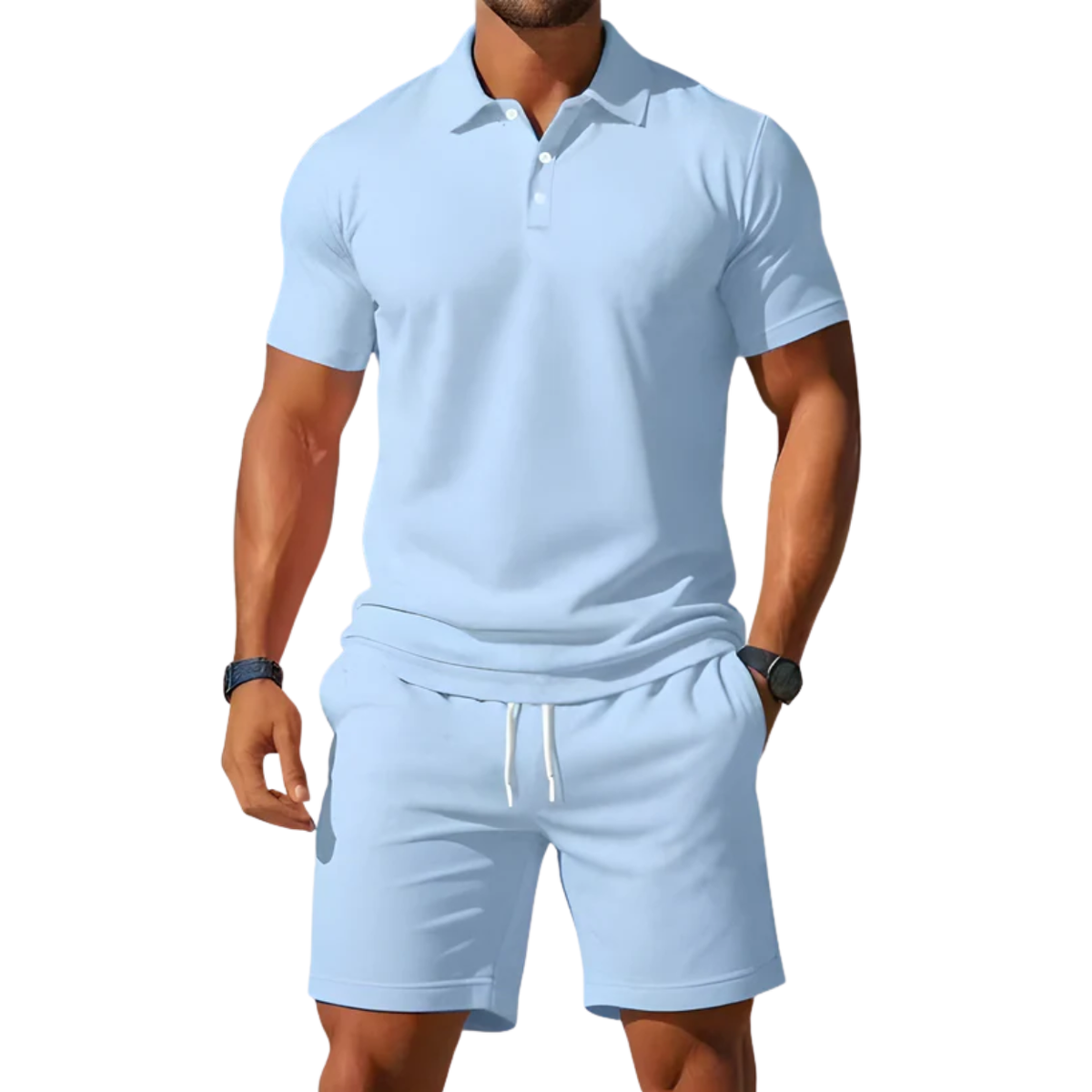 Men's sport polo set — lightweight short sleeve set — casual summer holiday