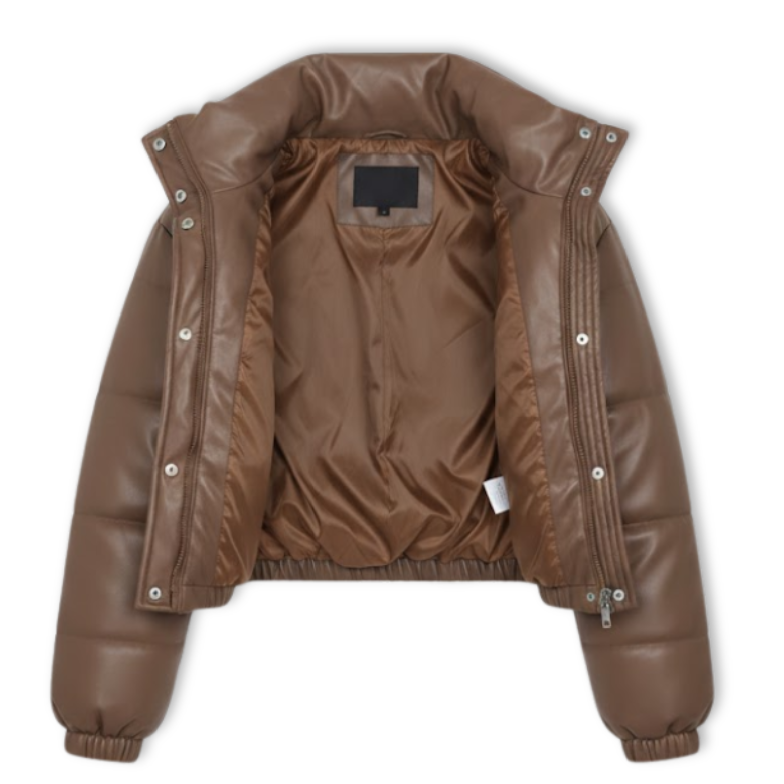 Women's Faux Leather Puffer Jacket Short Quilted Parka With Zipper Closure