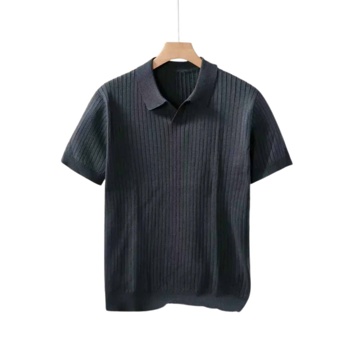 Men's slim fit polo shirt — vertical textured knit — smart casual wear