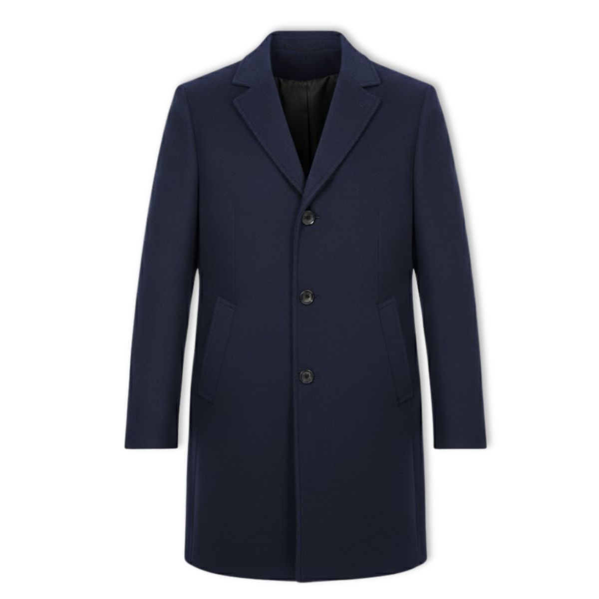 Men's Wool Blend Trench Coat Slim Fit Single Breasted Long Cotton Lined Overcoat