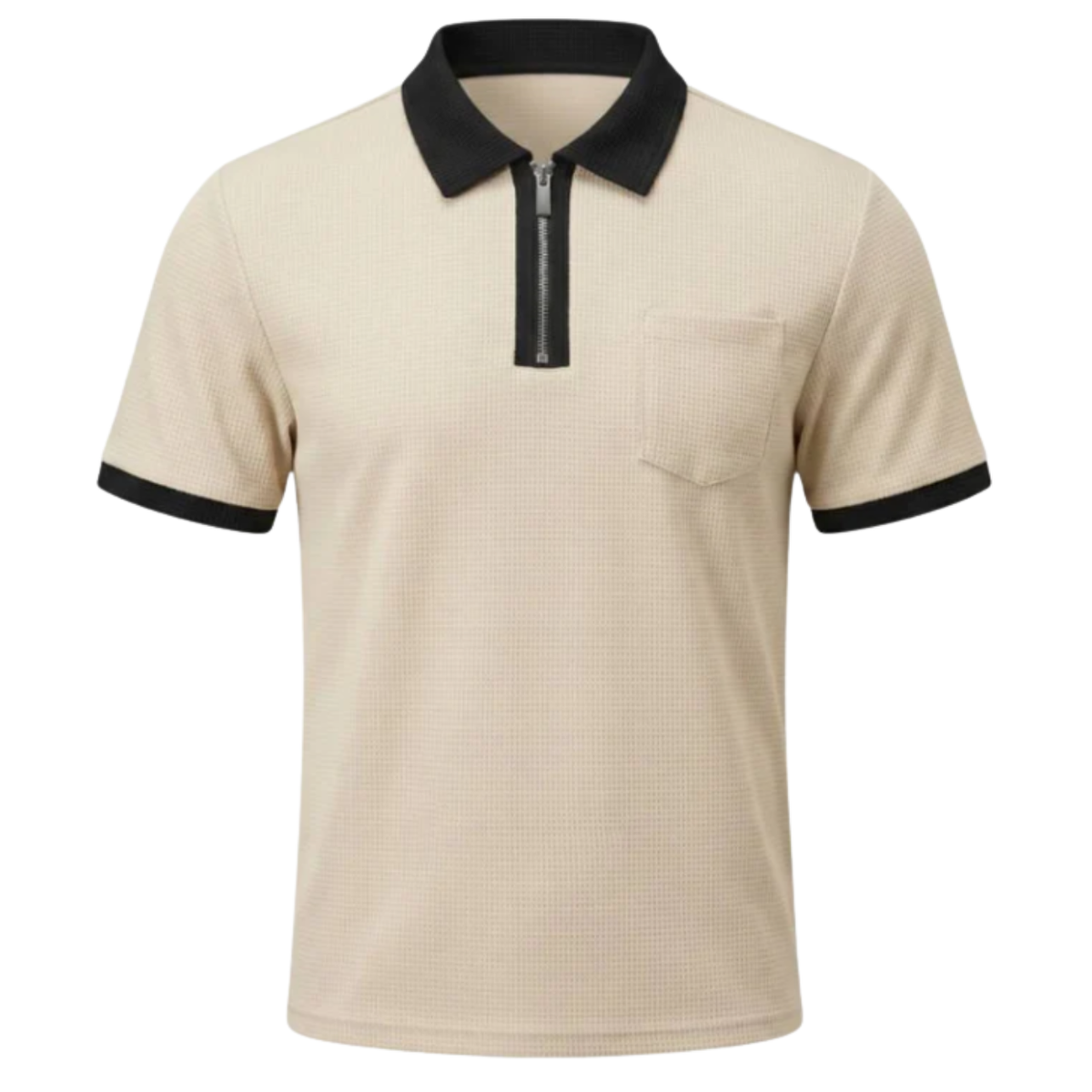 Men's textured polo shirt — front zip regular fit — casual daily office