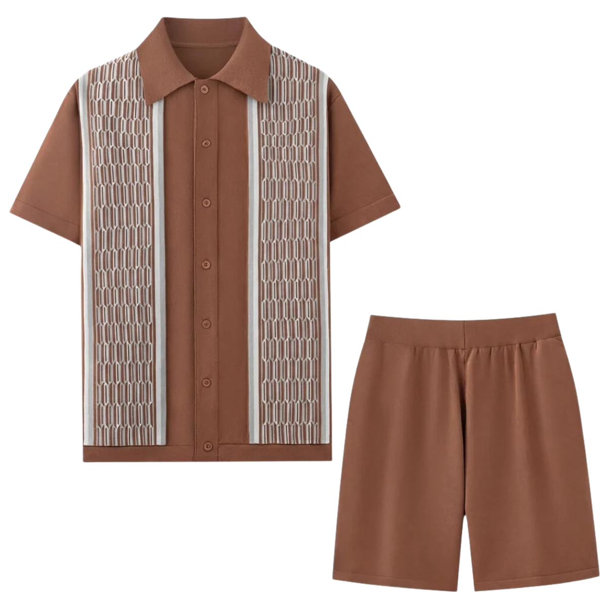 Men's knit two-piece set — geometric knit — casual summer dressing