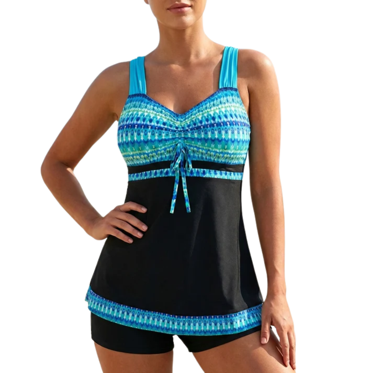 Women’s Slim Fit Swim Dress Tankini Set with V-Neck and Flared Skirt