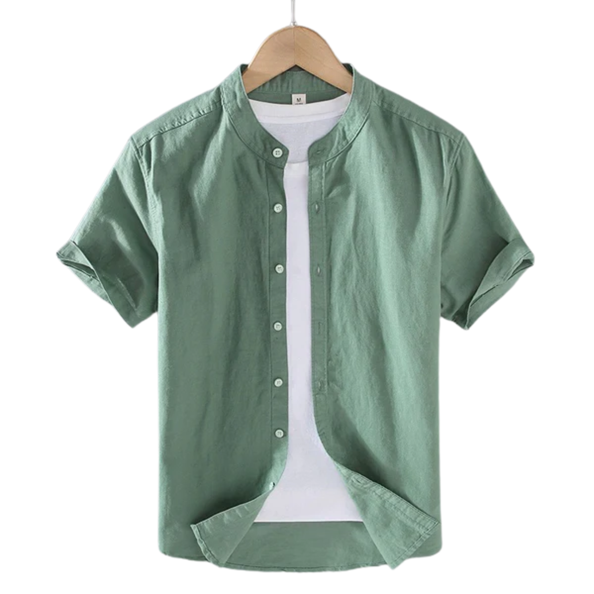 Men's linen shirt — band collar short sleeve — casual beach wear