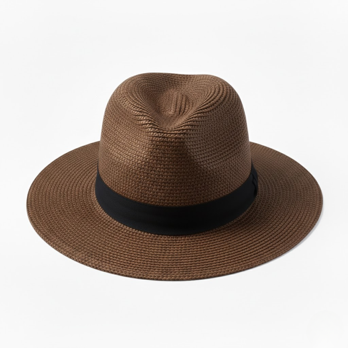Unisex Panama Straw Hat with Wide Brim and Contrast Ribbon Trim