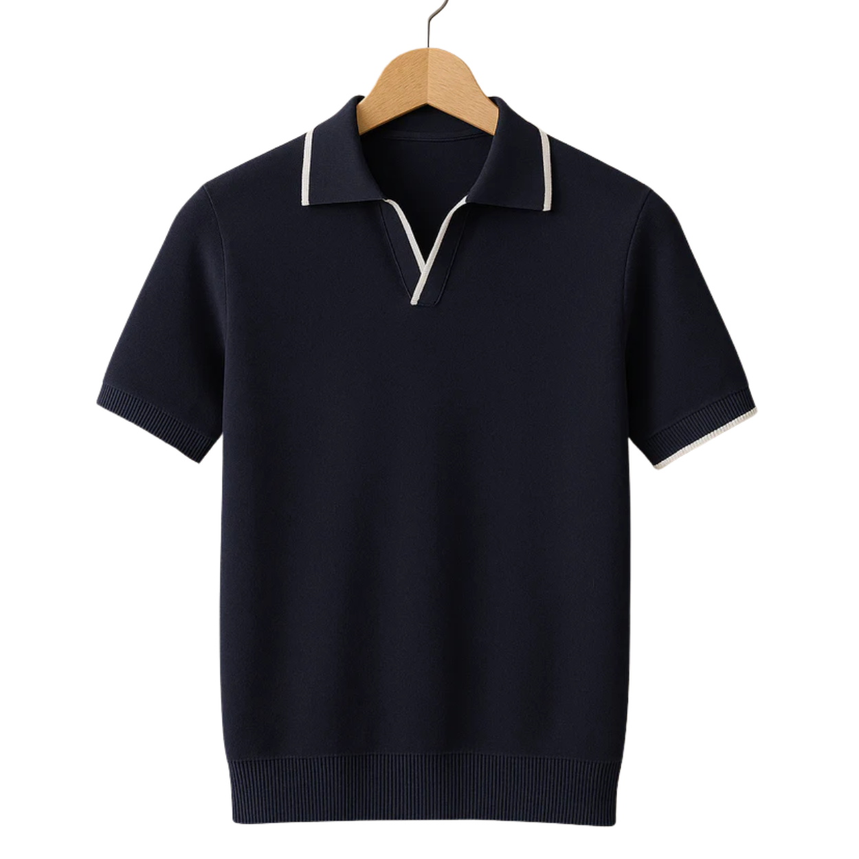Men's knit polo shirt — contrast trim slim fit — casual daily