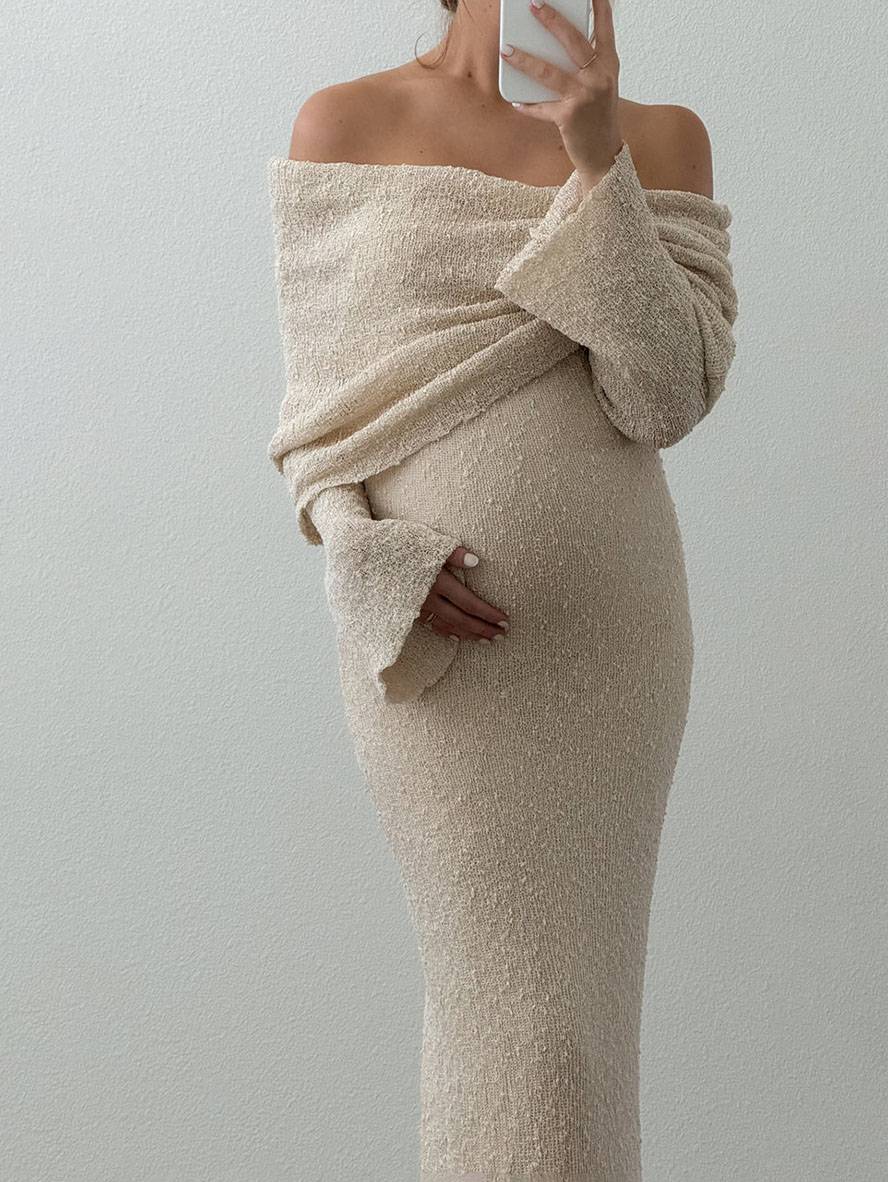 Off-Shoulder Maternity Knit Gown