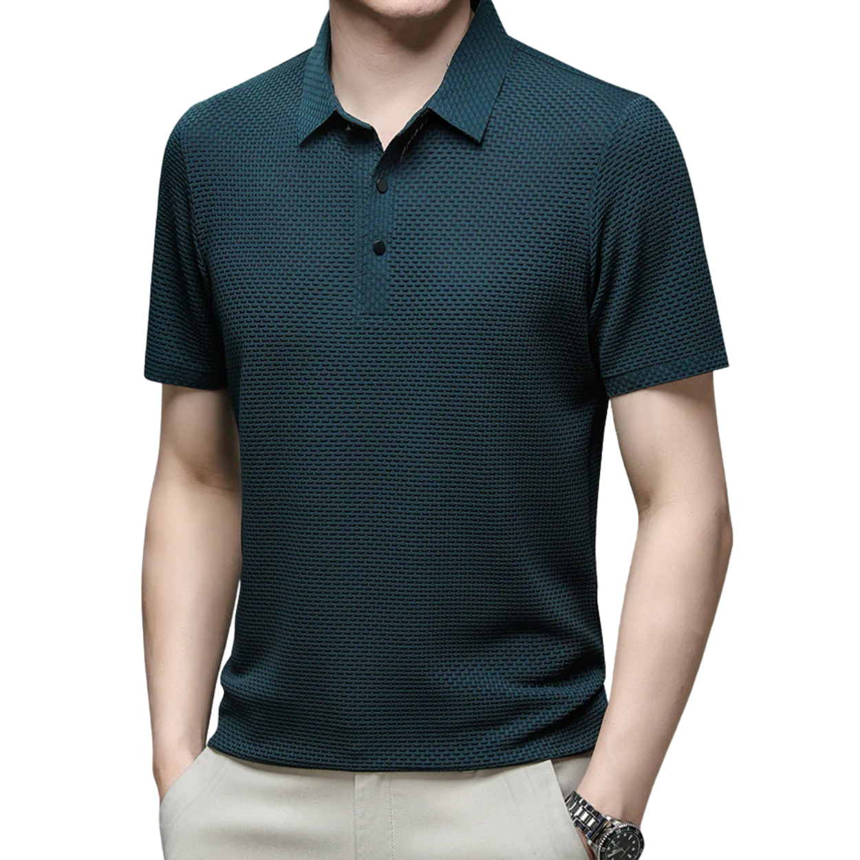 Men's knit polo shirt — lightweight slim fit — casual summer office