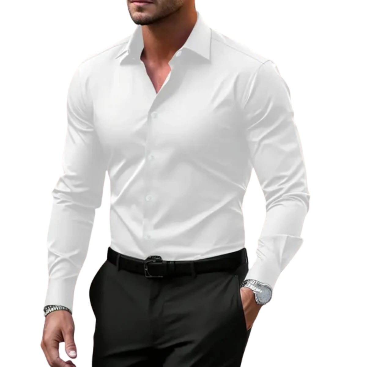 Men’s long-sleeve shirt — regular fit notched collar — office wear