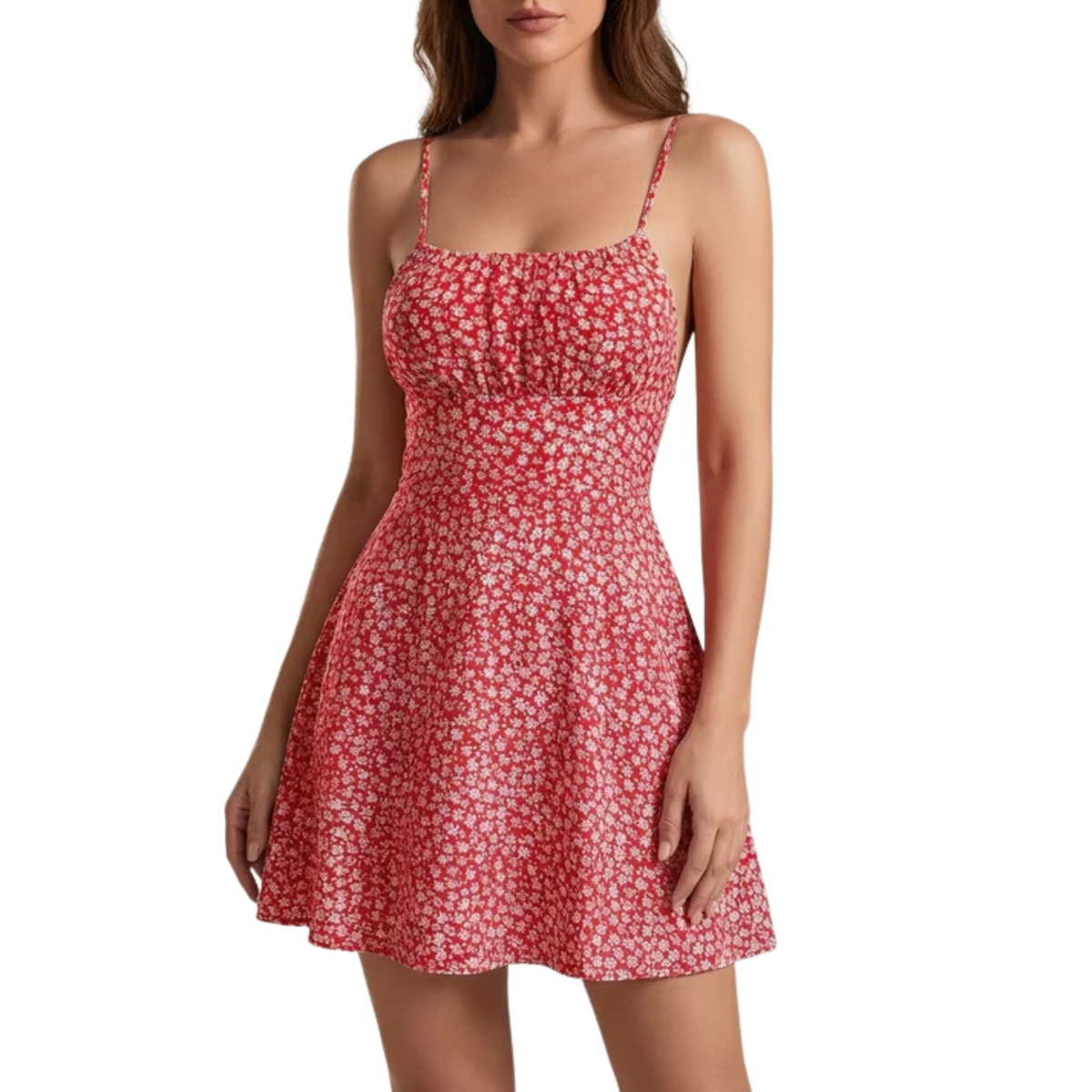 Women's Floral A-Line Mini Dress Ruched Bust Spaghetti Strap Side Cutout Sundress