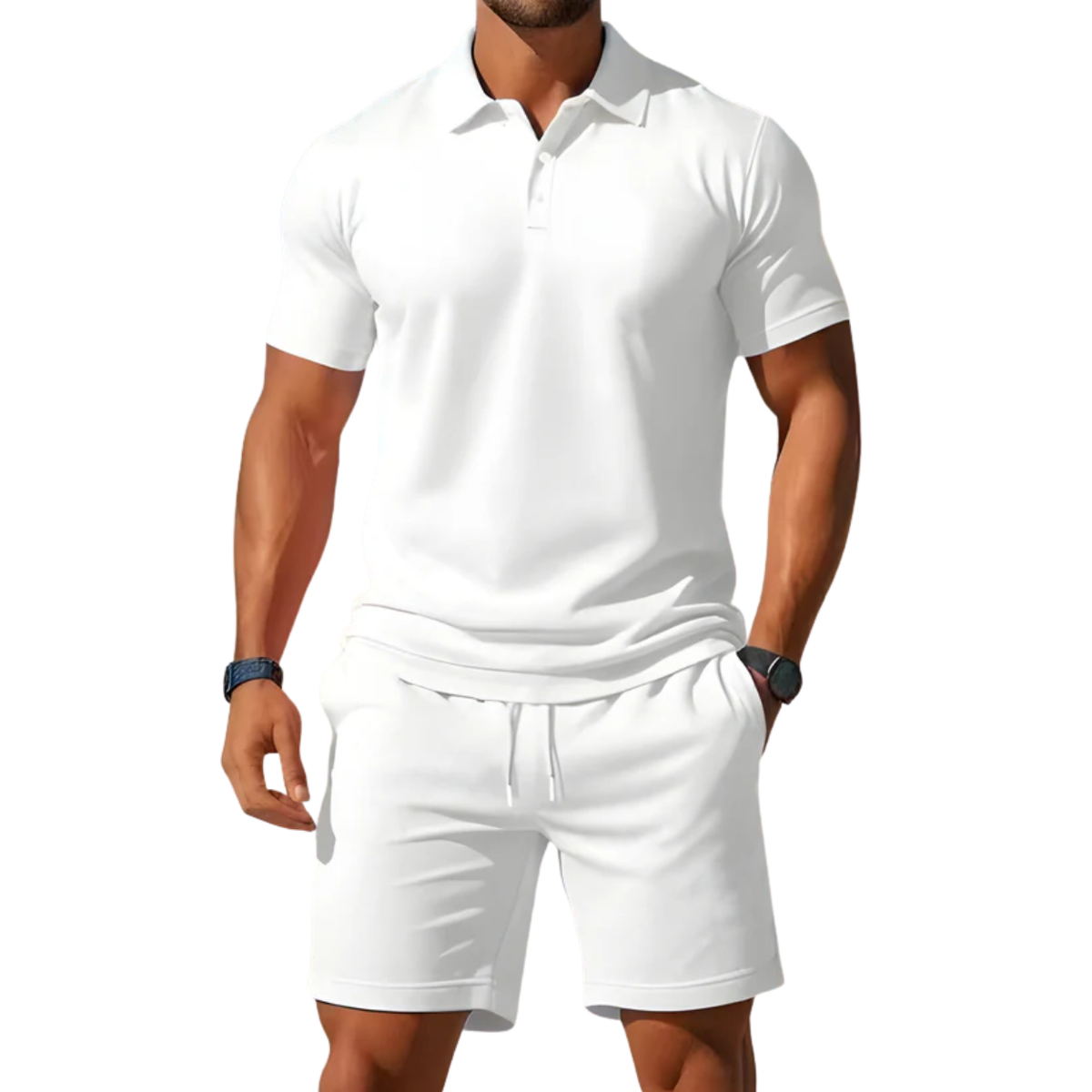 Men's sport polo set — lightweight short sleeve set — casual summer holiday