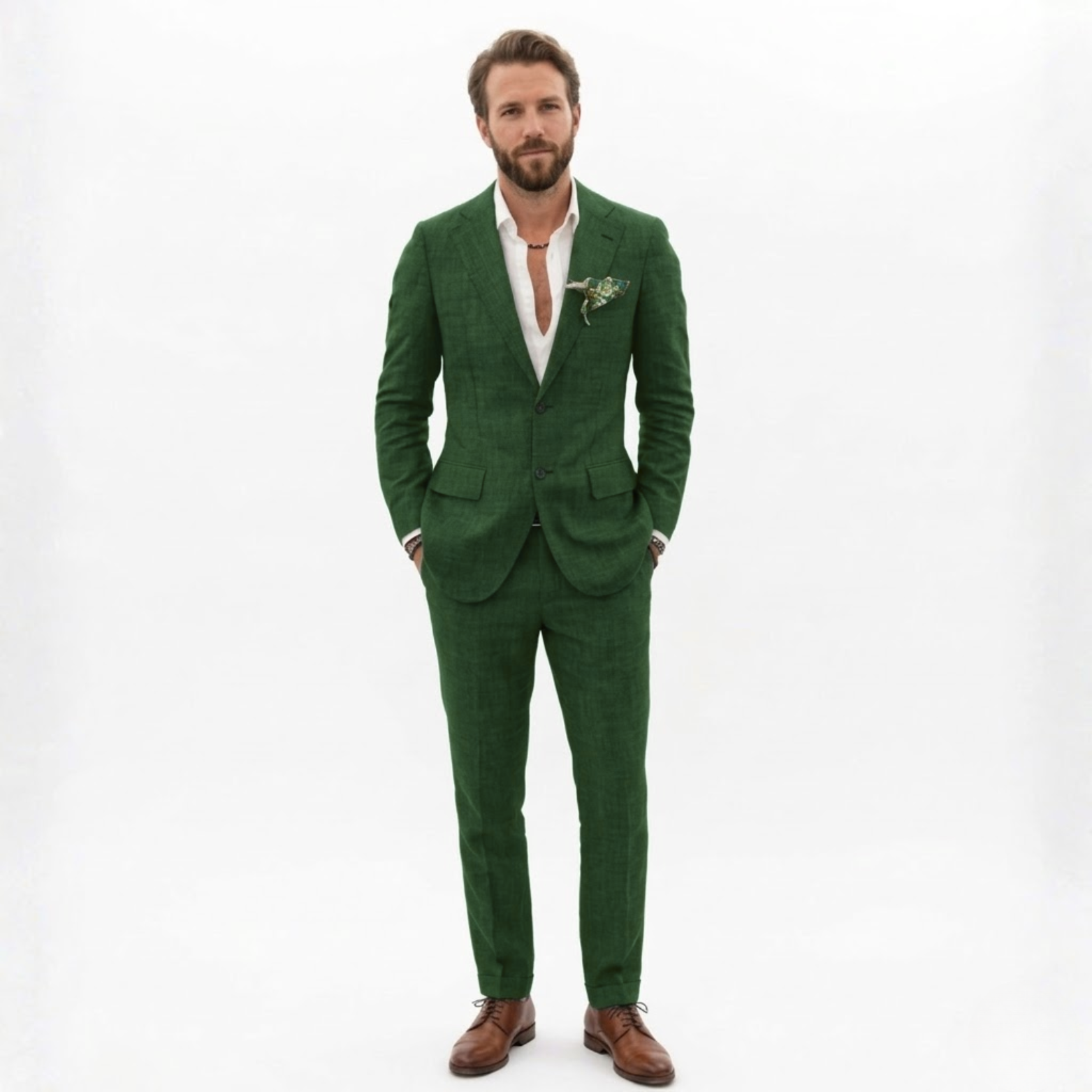 Men’s Cotton Linen Suit 2 Piece Set Slim Fit Single Breasted Blazer and Trousers