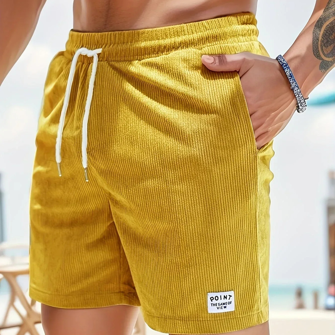 Men's corduroy shorts - knee-length relaxed fit shorts with a drawstring