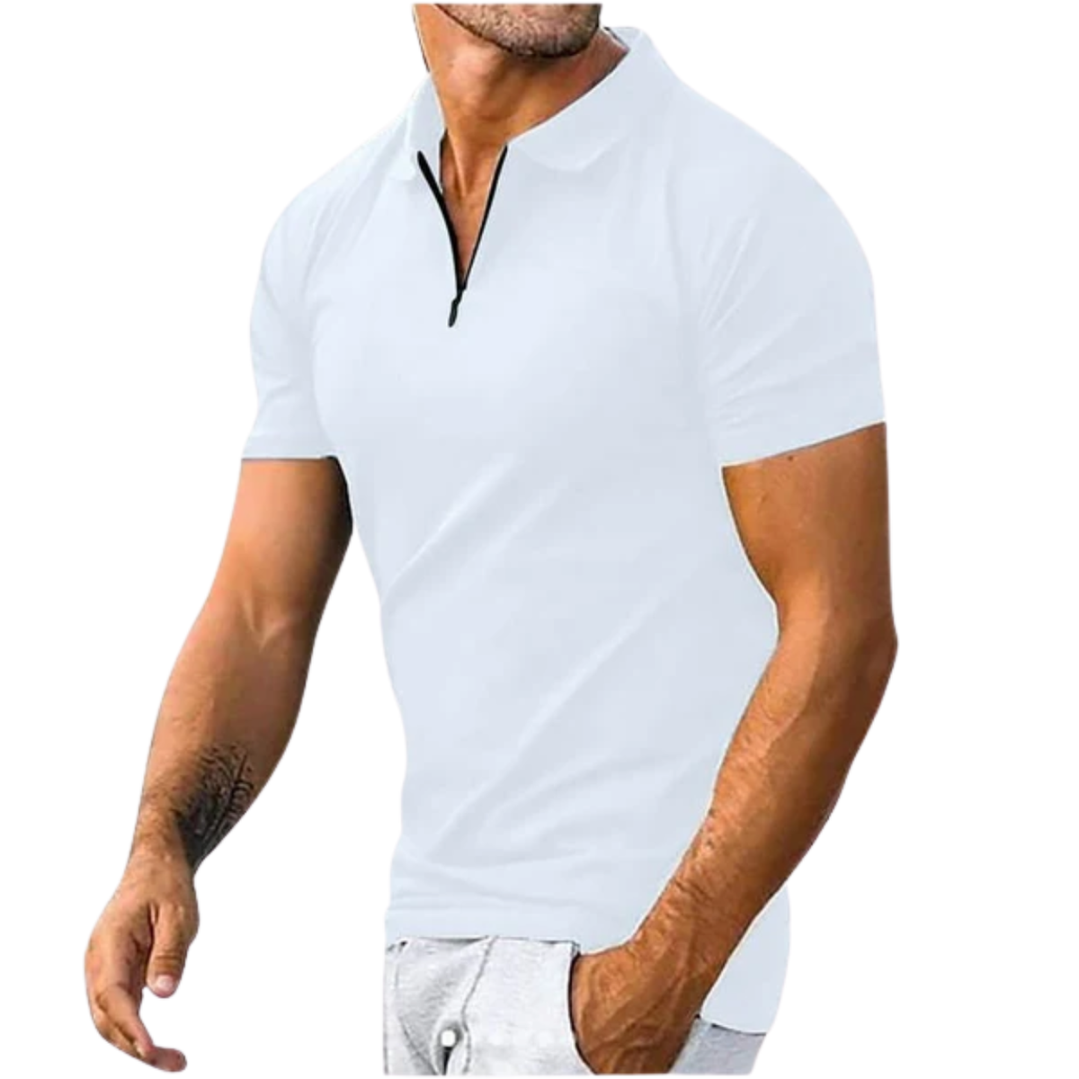 Men's quarter-zip polo shirt — textured knit regular fit — smart casual office