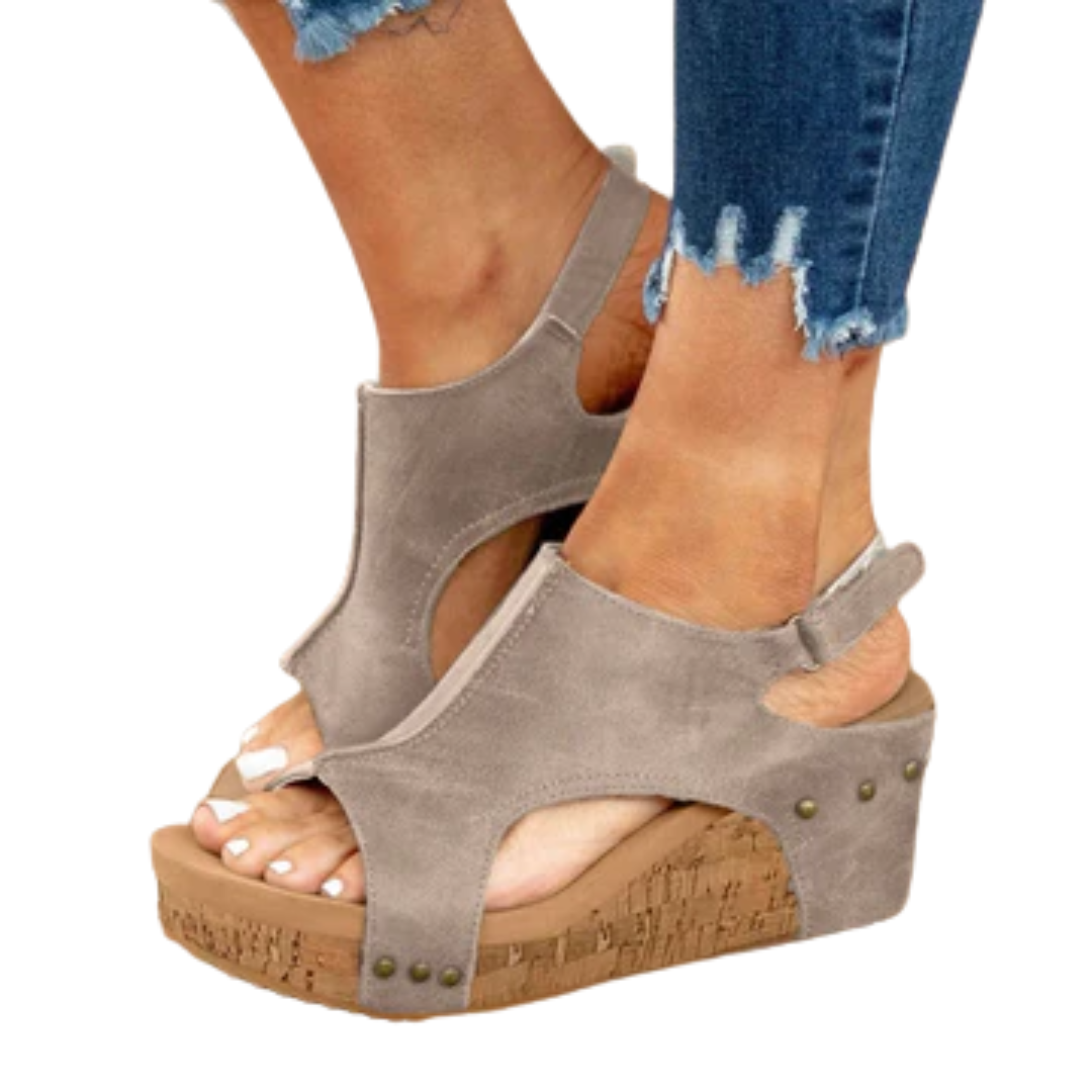 Women's platform wedge sandals — peep toe ankle strap — casual daily