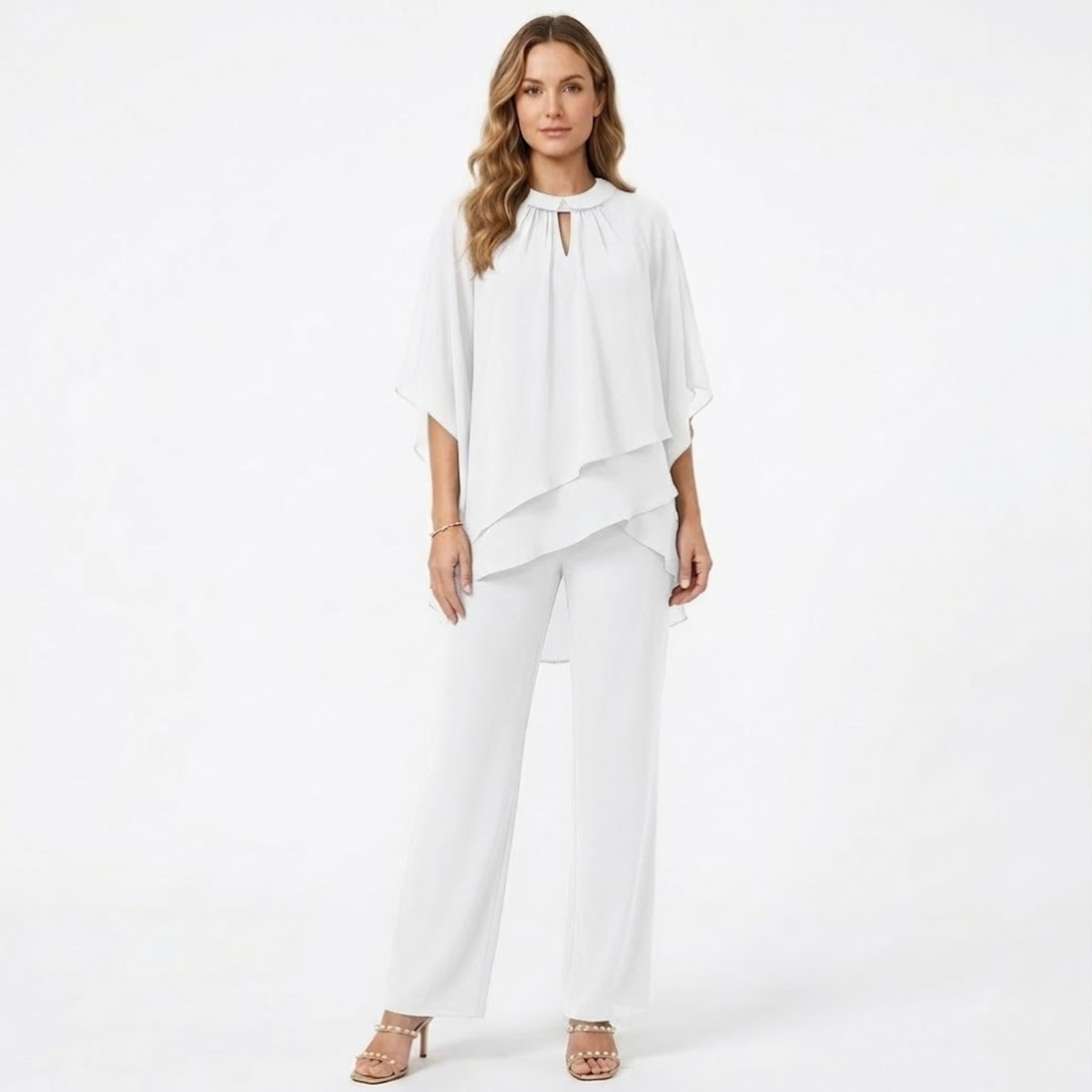 Pantsuit Elegant Chiffon Two Piece Set Formal Evening Guest Trouser Suit