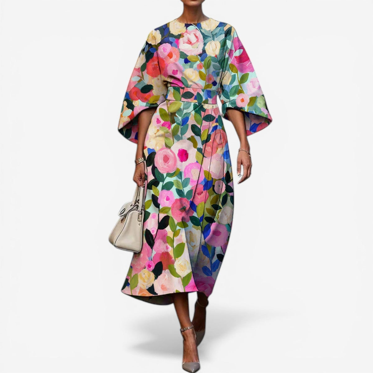 Women's art print kimono dress — patchwork quilted — cultural opening