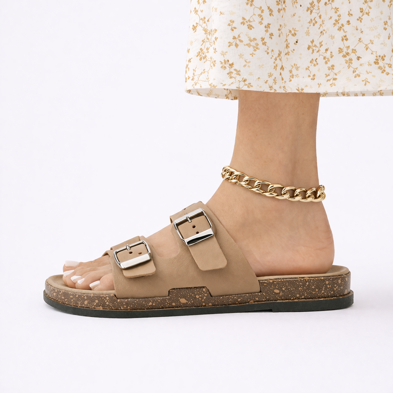 Double Buckle Flat Sandals