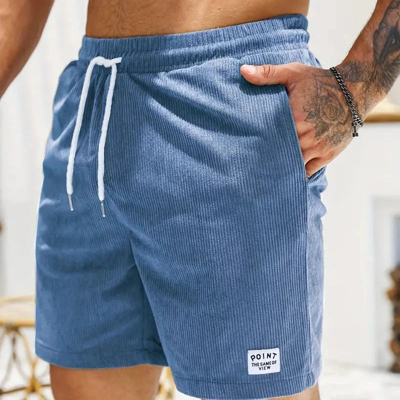 Men's corduroy shorts - knee-length relaxed fit shorts with a drawstring