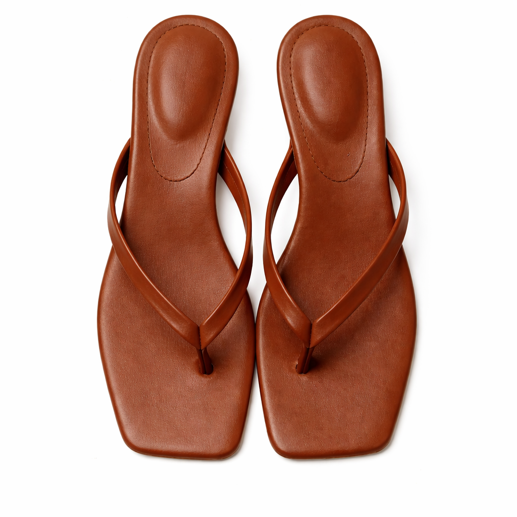 Low Heel Square Toe Thong Sandals