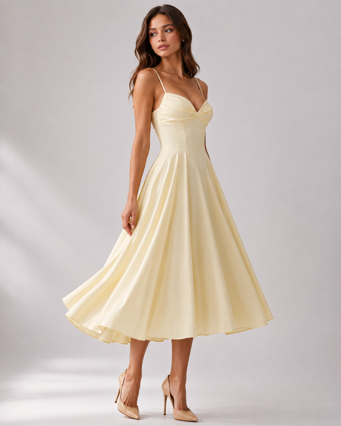 Women's cotton midi dress - adjustable straps and pockets for spring