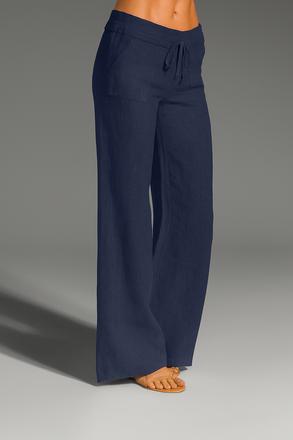 Women's wide-leg linen trousers with an elastic waist
