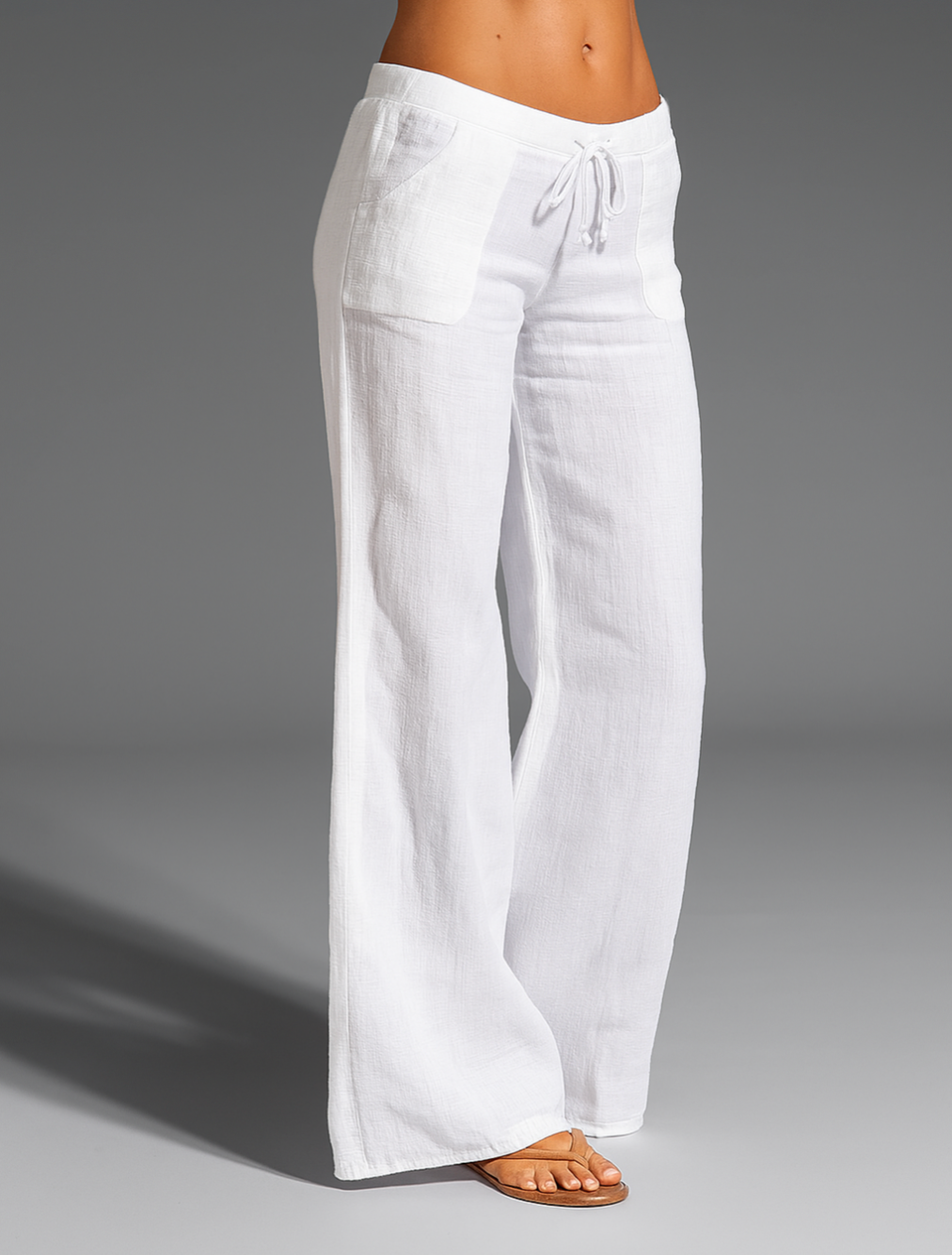 Women's wide-leg linen trousers with an elastic waist