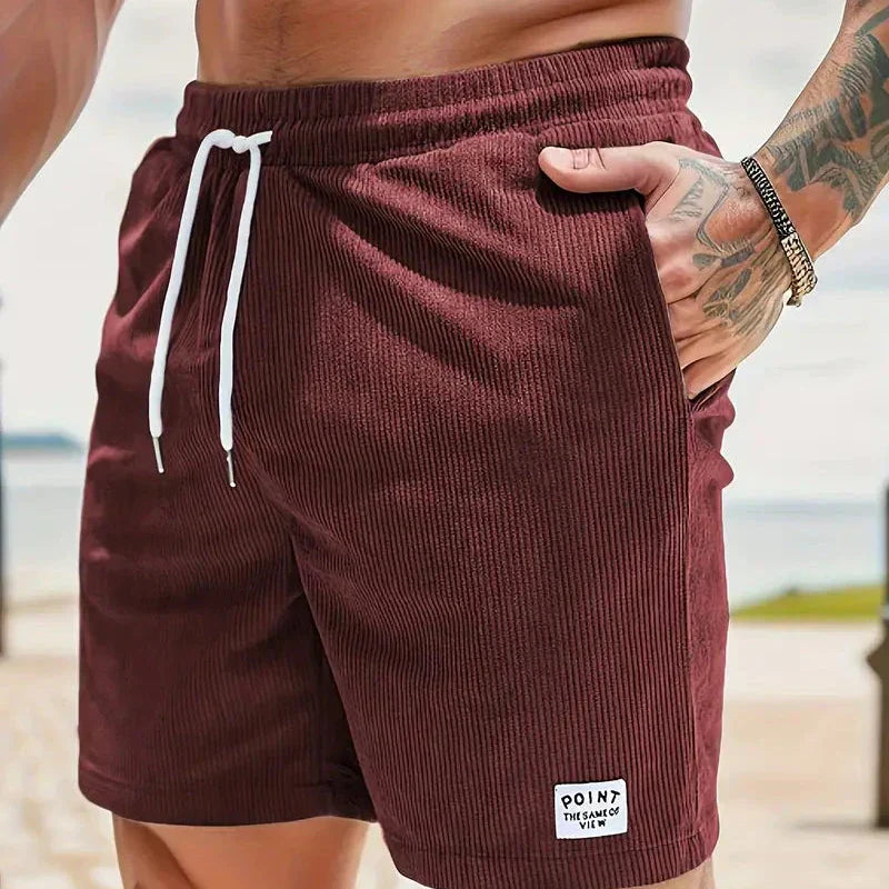Men's corduroy shorts - knee-length relaxed fit shorts with a drawstring