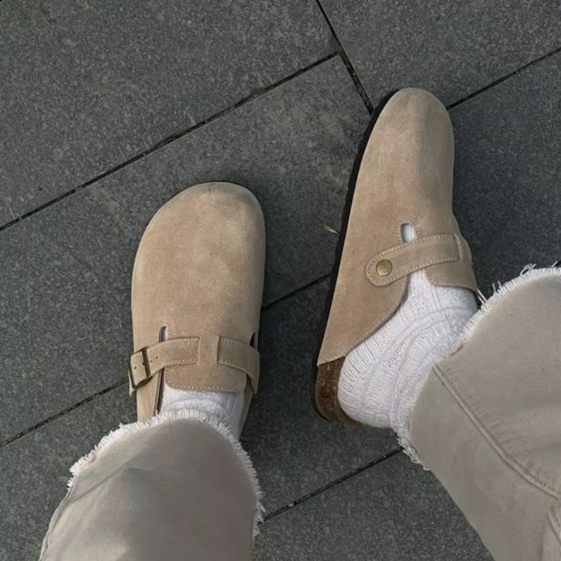 Men's suede clogs adjustable buckle