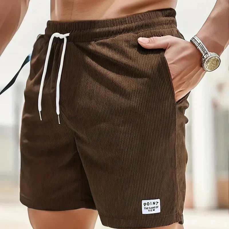 Men's corduroy shorts - knee-length relaxed fit shorts with a drawstring