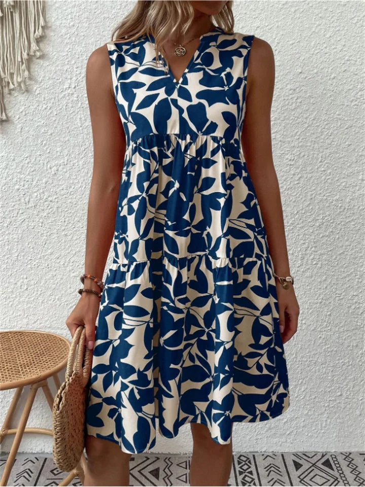 Women's floral midi dress sleeveless V-neck