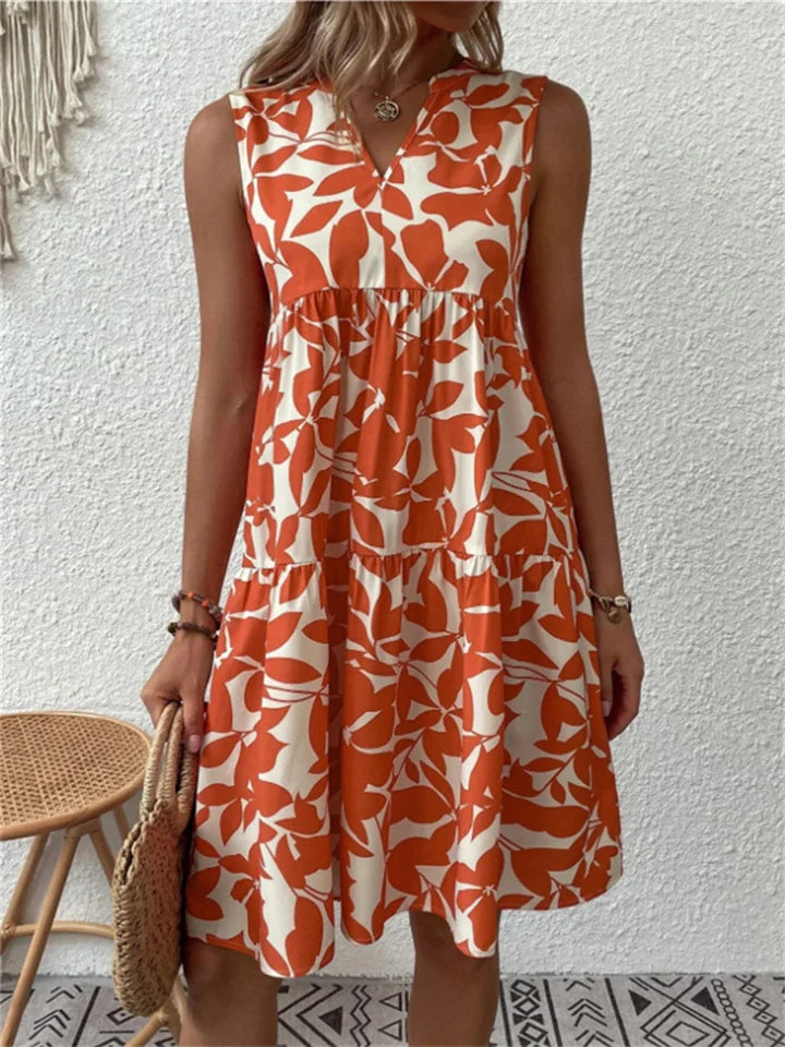 Women's floral midi dress sleeveless V-neck