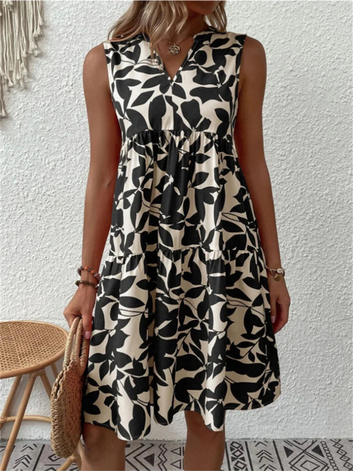 Women's floral midi dress sleeveless V-neck