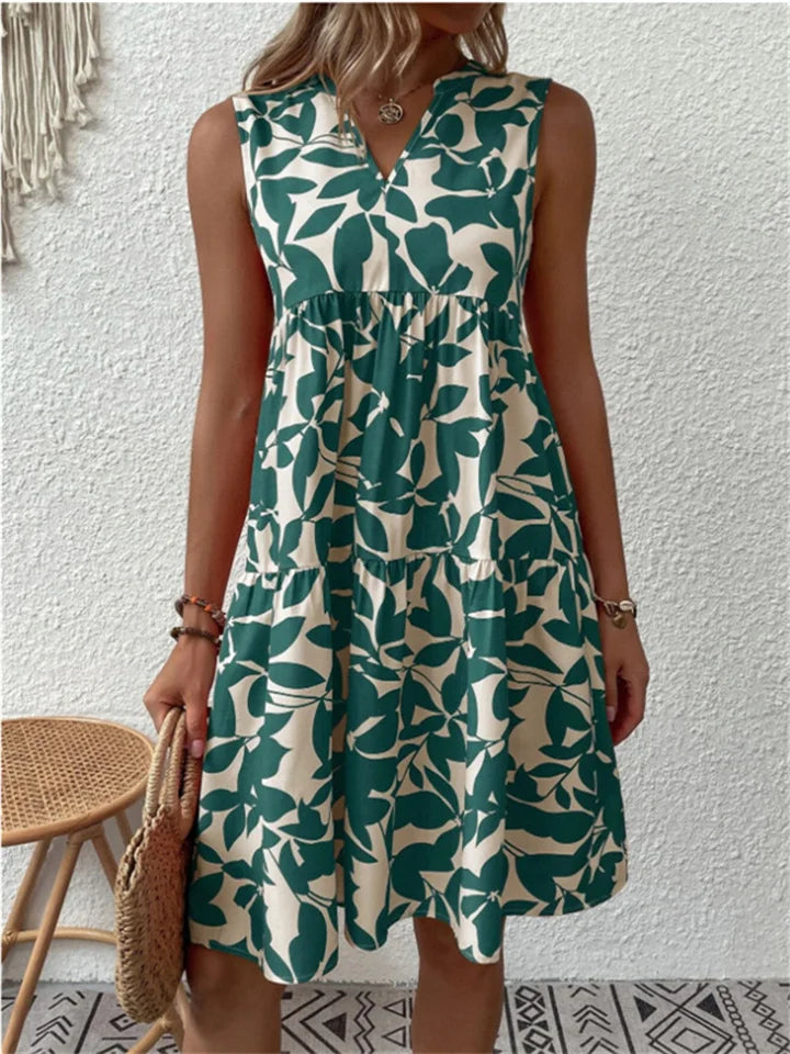 Women's floral midi dress sleeveless V-neck