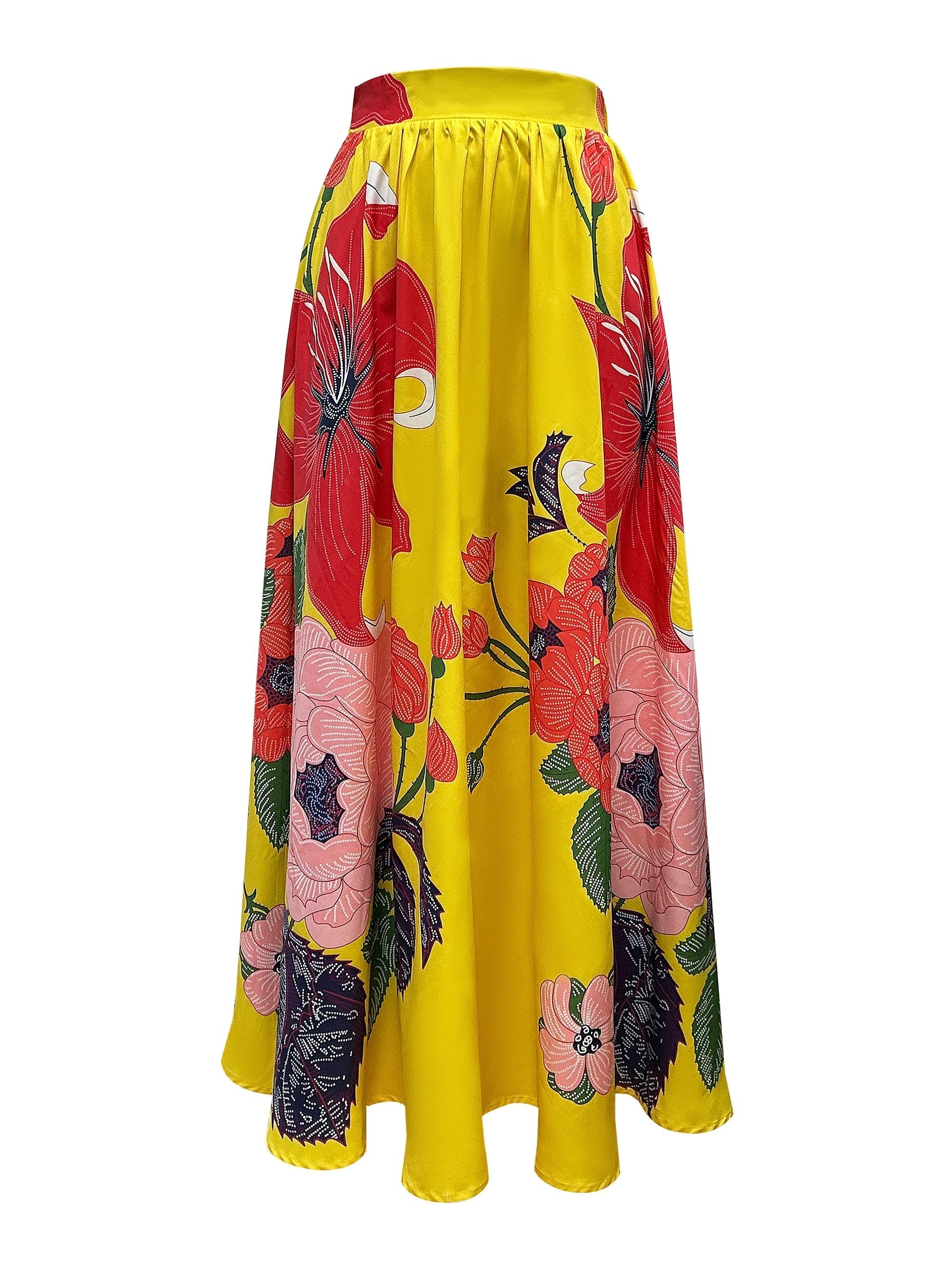 Women's maxi skirt cotton blend floral high waist