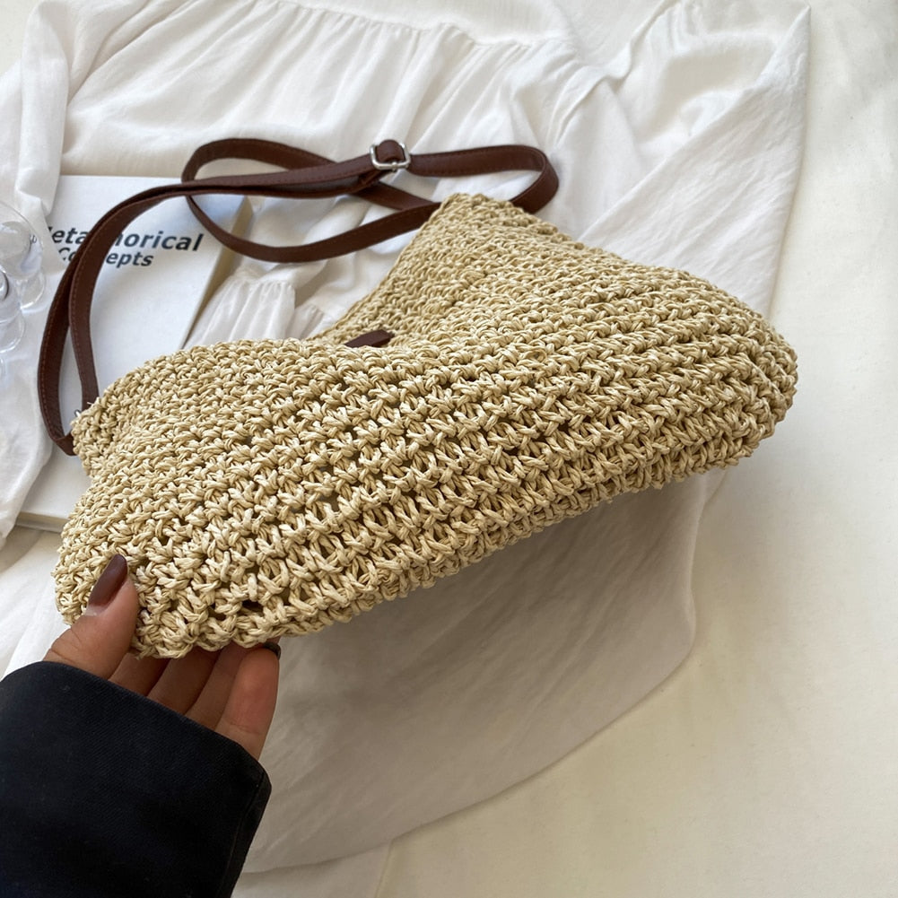 Women's bohemian shoulder bag - spacious woven tote - casual everyday