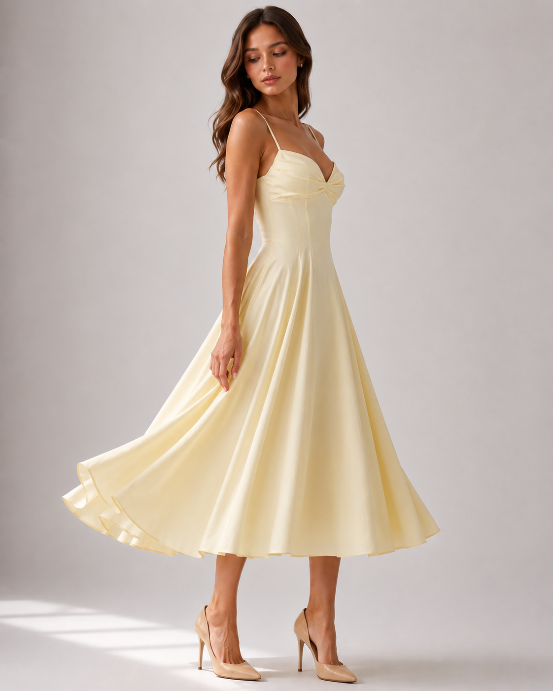 Women's cotton midi dress - adjustable straps and pockets for spring