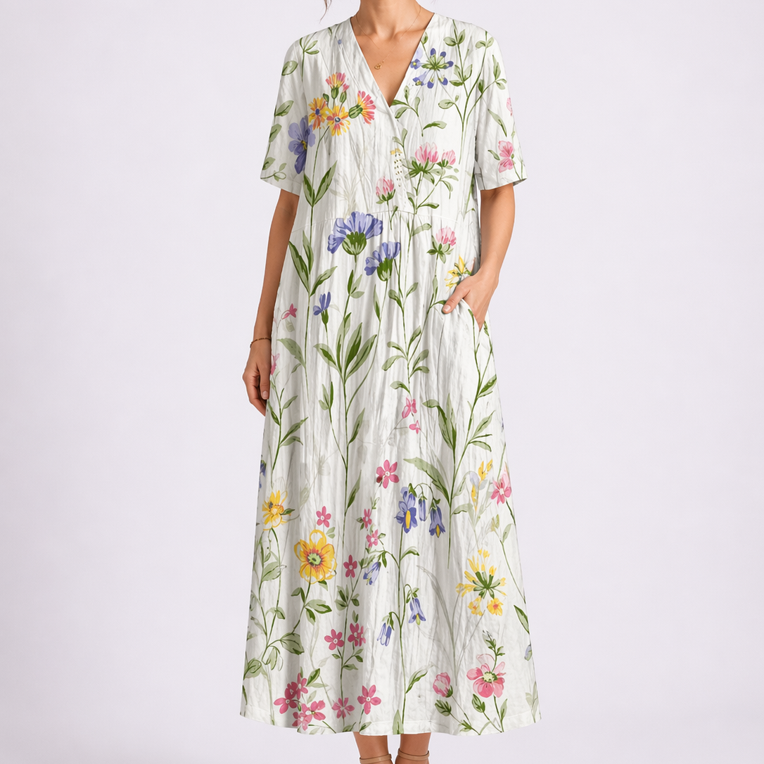 Floral Midi Dress V-Neck