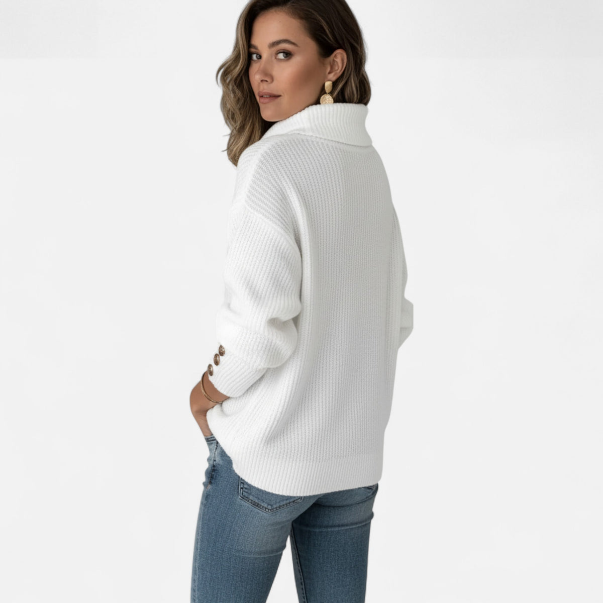 Veroux Mode | Women’s High-Neck Button Knit Sweater