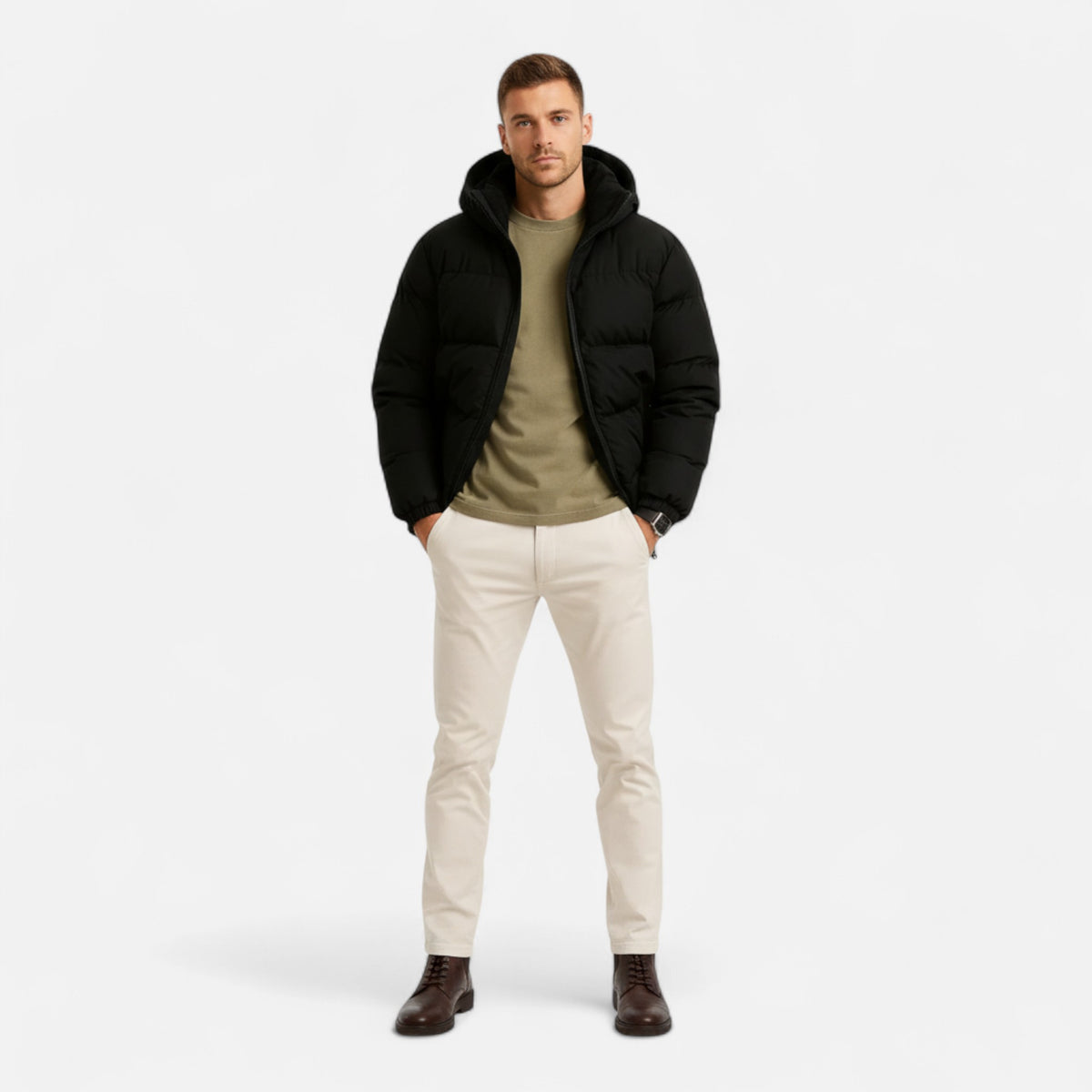 Veroux Mode | Men’s Puffer Jacket – Lightweight Hooded Insulated Elegance